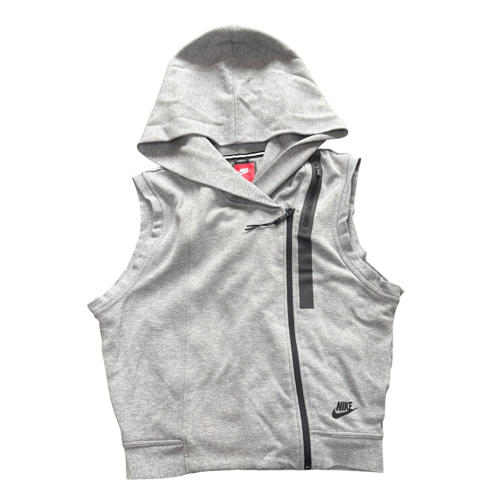 Nike Tech Fleece Sleeveless Hoodie Mens Medium Gray Asymmetrical Zip Vest